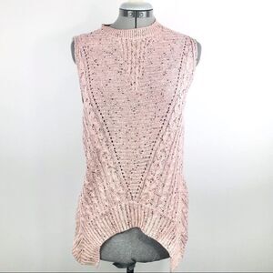 aEON Marled Pink Cable Knit Crew Neck Sweater Vest with Slit Back Detailing